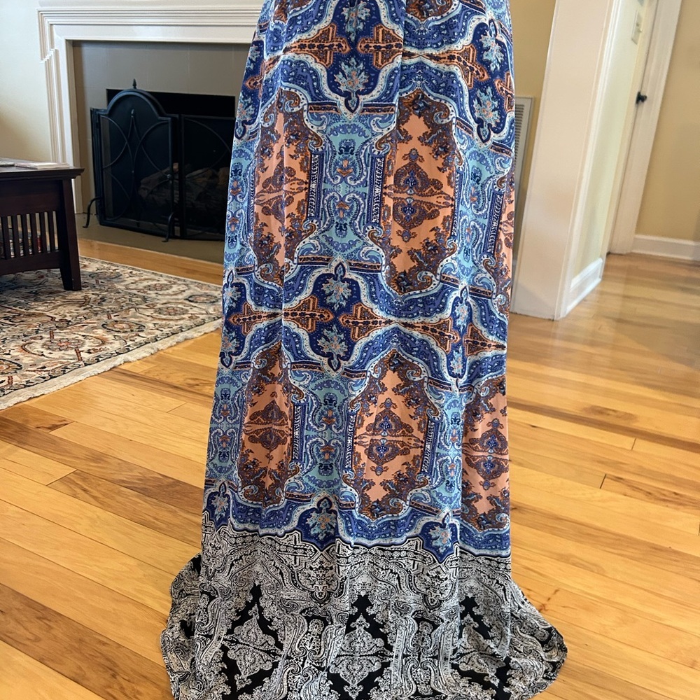 Maeve Anthropologie Paisley Medallion V-Neck Sleeveless Silk Maxi Dress - Picture 9 of 16